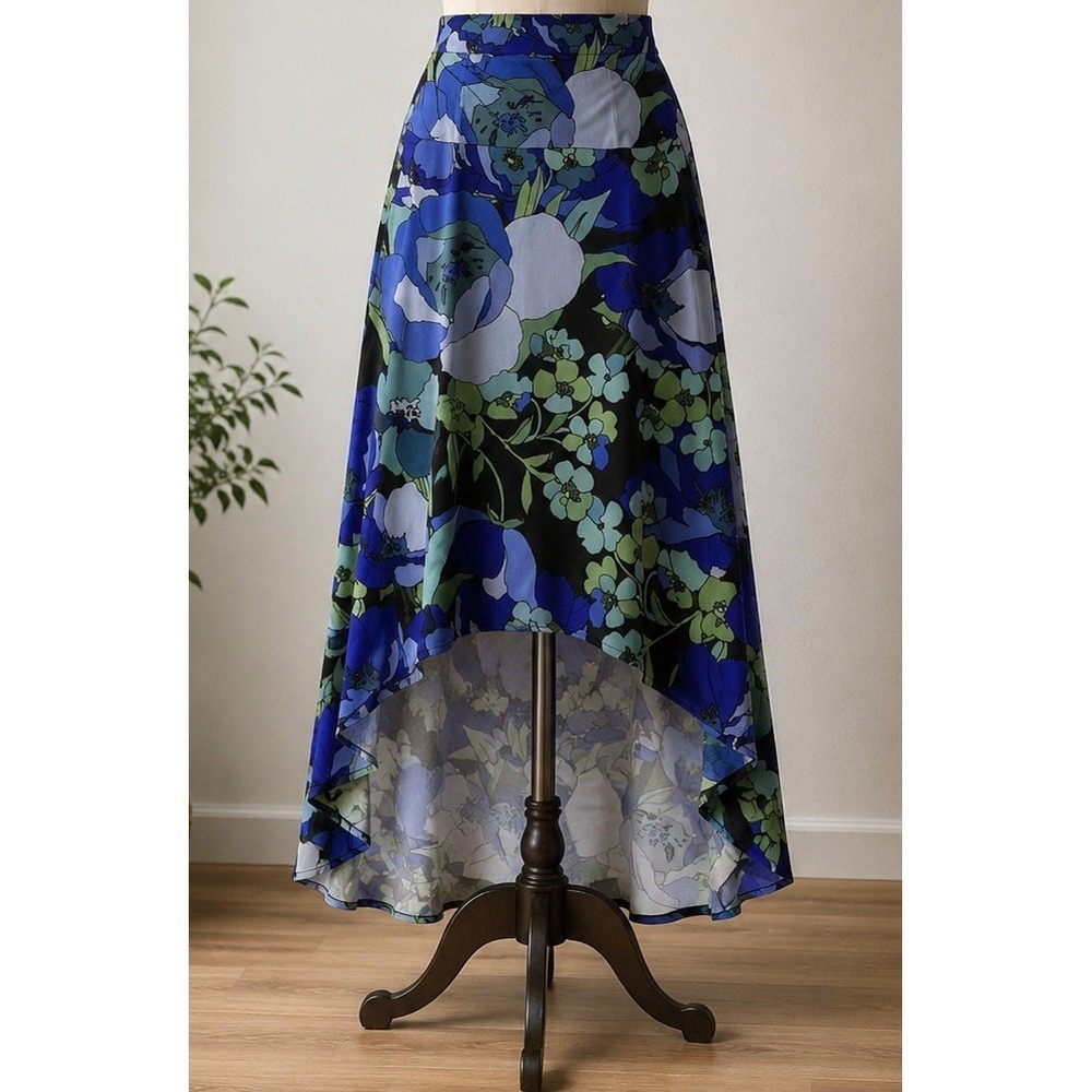Blue Floral Hi Low Maxi Skirt Bloomcore Dark Romantic Cruise Wear Small NWT